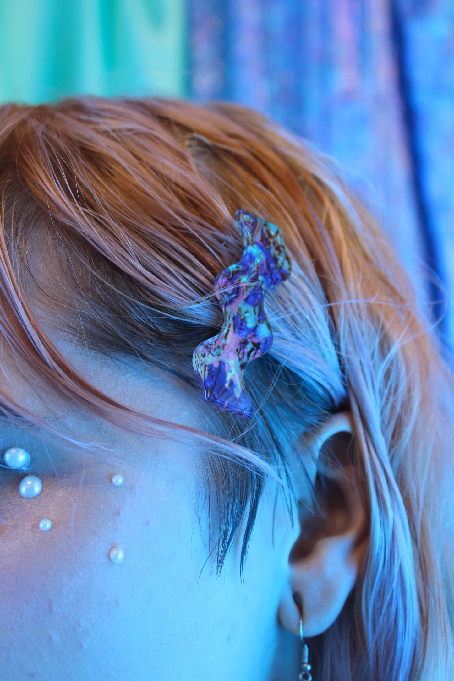 Purple Wavy Abalone Hair Clips