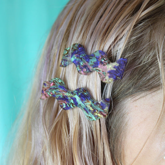 Purple Wavy Abalone Hair Clips
