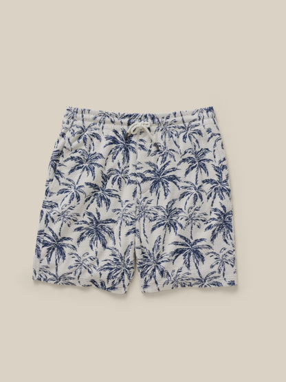 Cabana Towel Terry Sweatshort - Ivory Tropic Trees