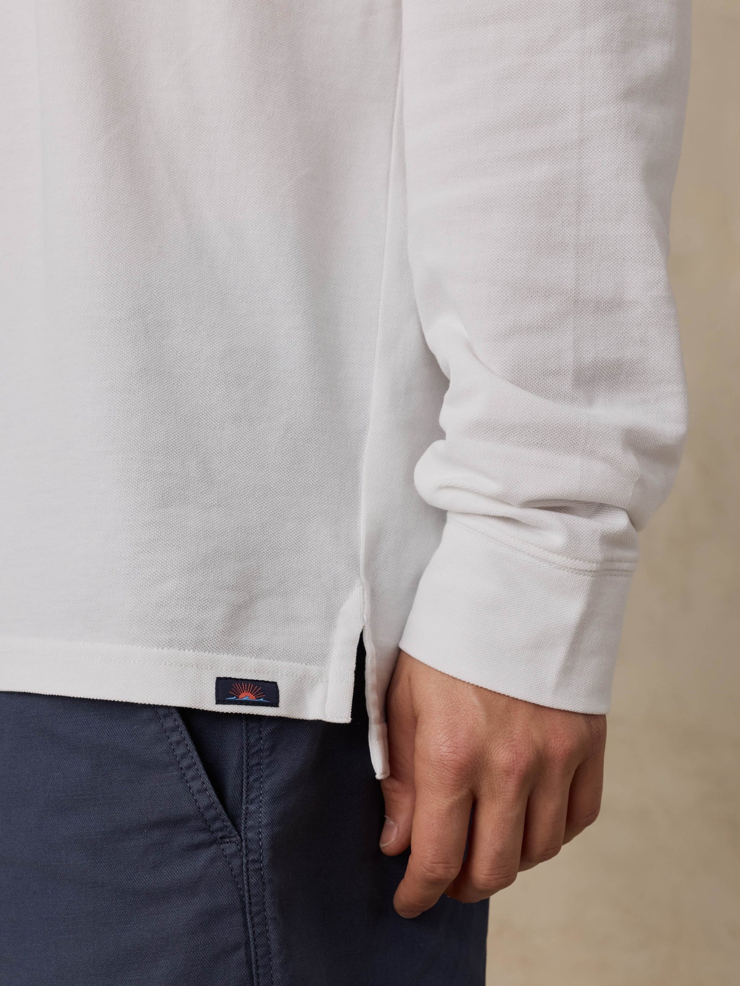 Long-Sleeve Sunwashed Pique Polo - Pure White