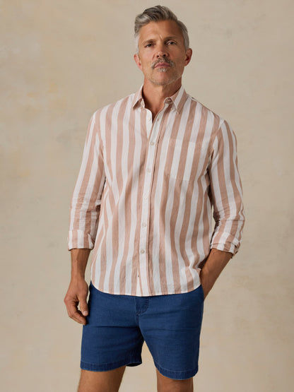 Long-Sleeve Weightless Cotton Shirt - White Clay Stripe