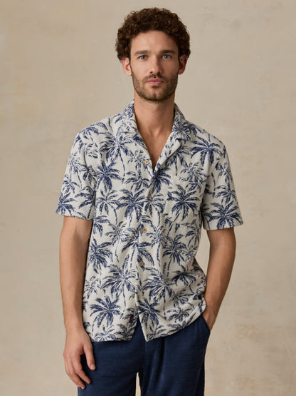 Short-Sleeve Cabana Towel Terry Shirt - Ivory Tropic Trees