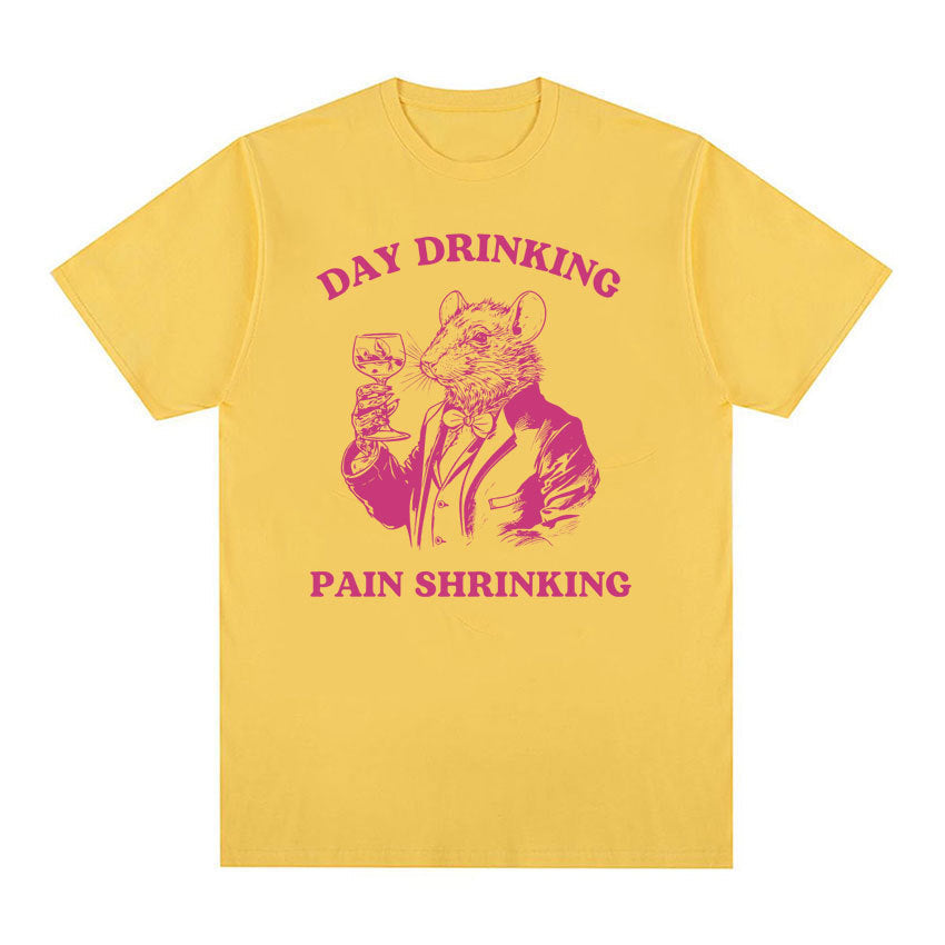 Day Drinking Pain Shrinking Vintage Rat Drawing T Shirt