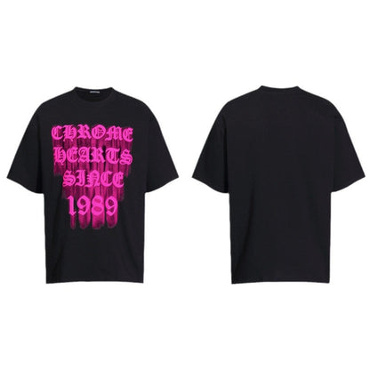 CHH Chrome Heart T Shirts Croix Cross Leather Printed Short Sleeve T-Shirt