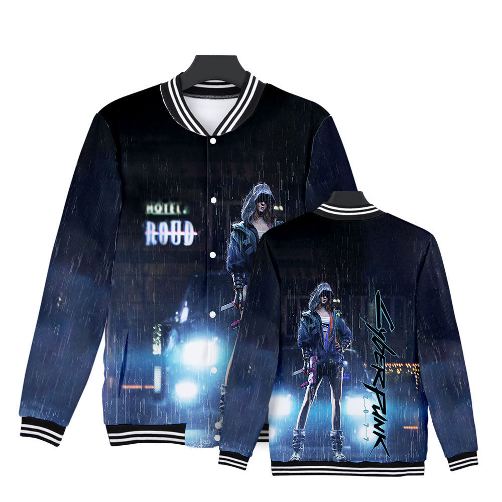 Cyberpunk 2077 Jacket Baseball Uniform Long Sleeve Fleece Button Jacket