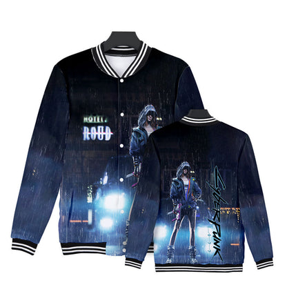 Cyberpunk 2077 Jacket Baseball Uniform Long Sleeve Fleece Button Jacket