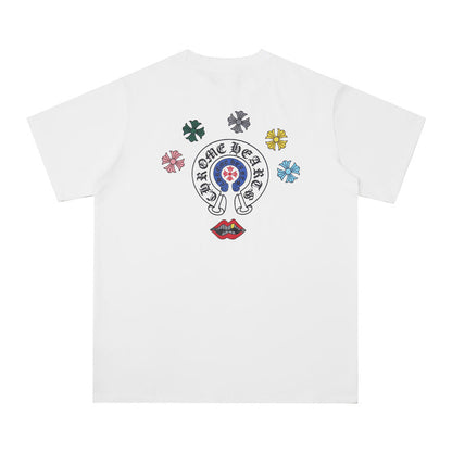 CHH Chrome Heart T Shirts Cross Leather Print Short Sleeve T-Shirt Loose