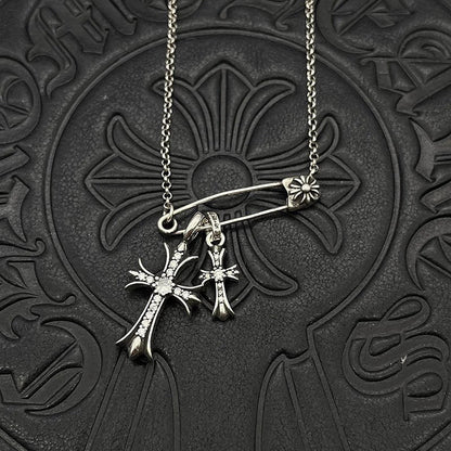 Chrome Hearts Necklace Vintage Double Cross Pin Male and Female Collarbone Chain