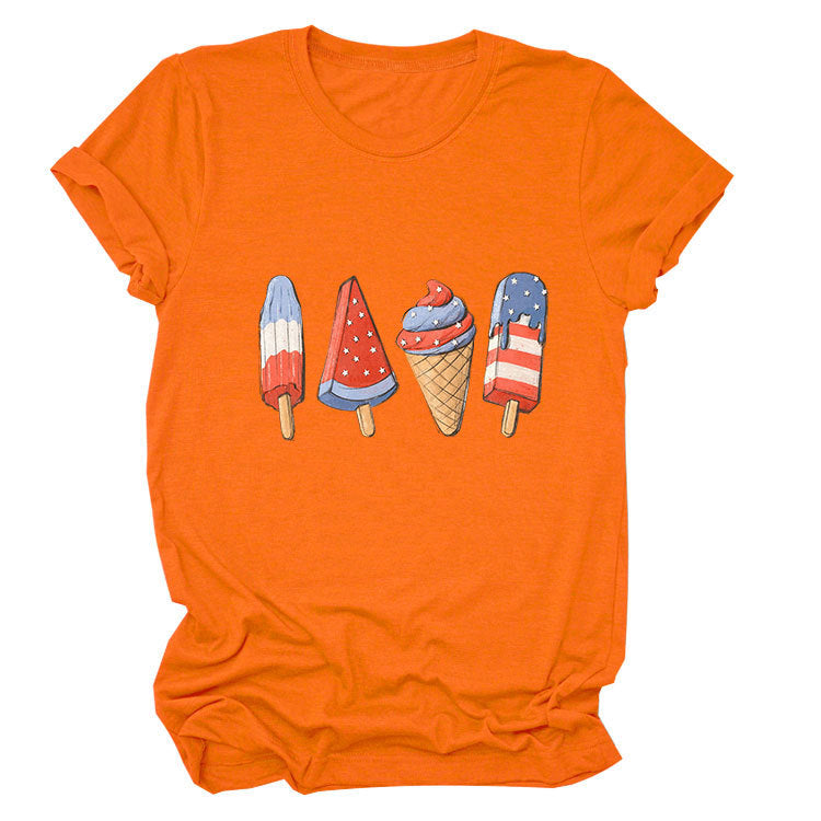 Crew neck short sleeve ice cream popsicle print personalized summer T-shirt