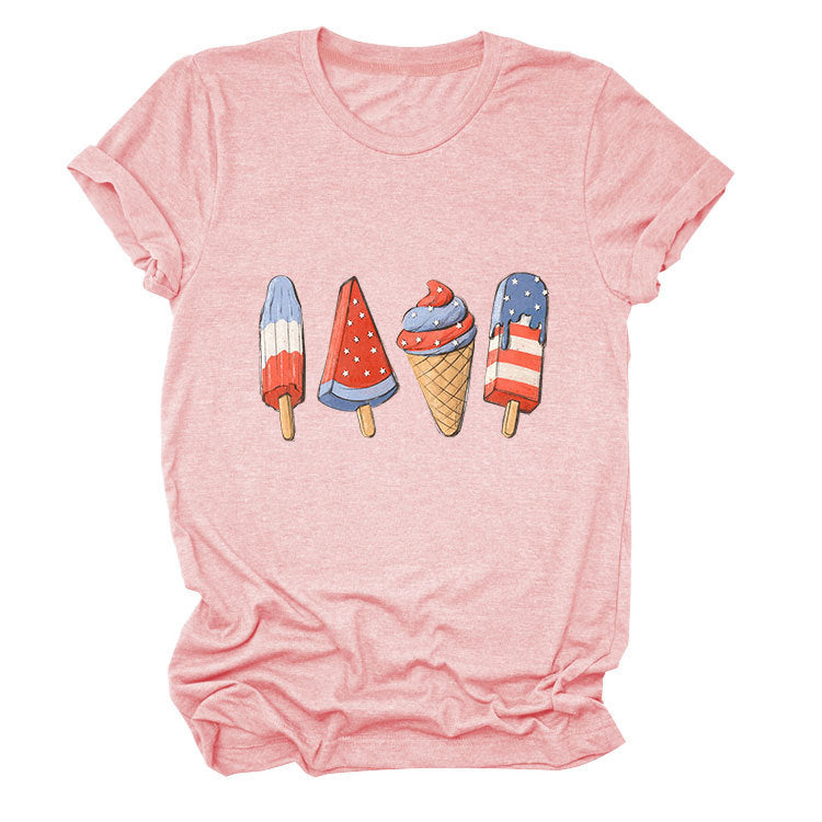 Crew neck short sleeve ice cream popsicle print personalized summer T-shirt