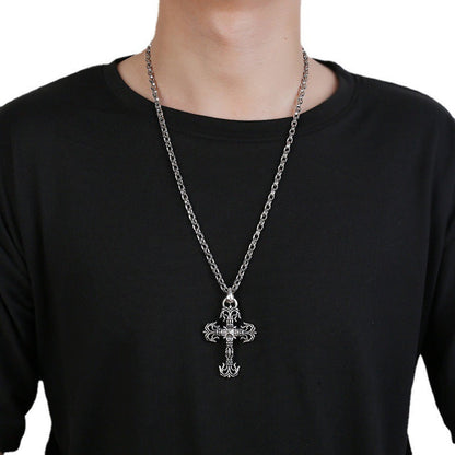 Chrome Hearts Necklace Vintage Cross Flame Bullet Pendant Men's and Women's