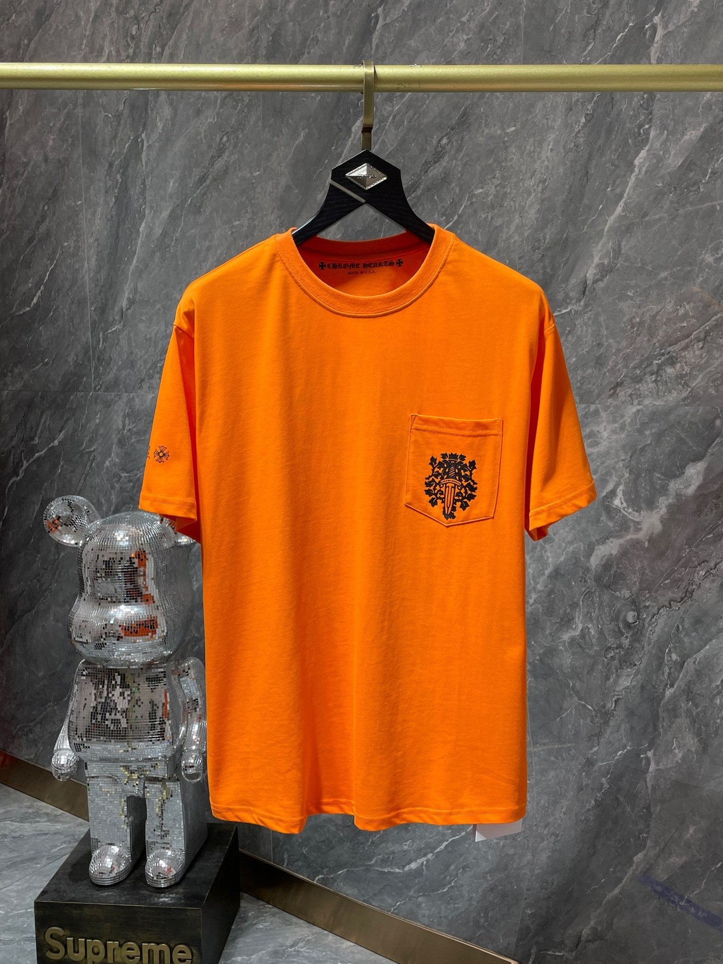 CHH Chrome Hearts T Shirts Orange Sword Cross Horseshoe Short Sleeve T-shirt