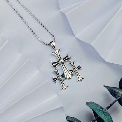 Chrome Hearts Necklace Cross Pendant Men's Vintage Thai Silver Letter Bead Necklace