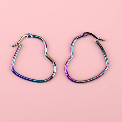 Rainbow Heart Hoop Earrings