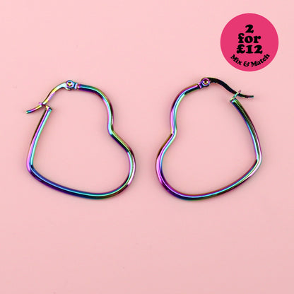 Rainbow Heart Hoop Earrings