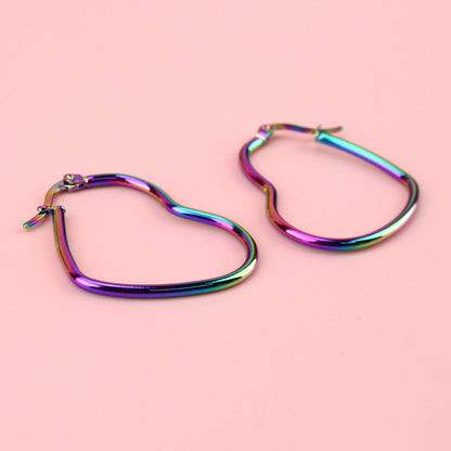 Rainbow Heart Hoop Earrings