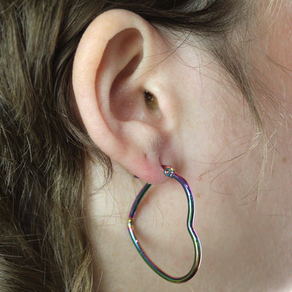 Rainbow Heart Hoop Earrings