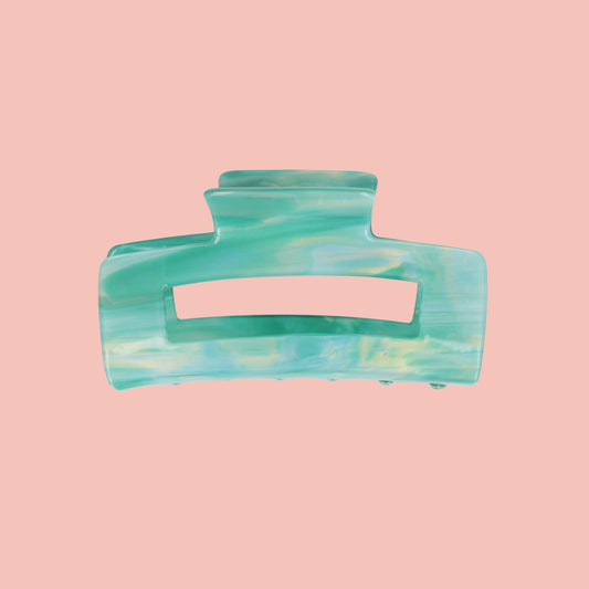 Rectangular Hair Clip - Green Marble