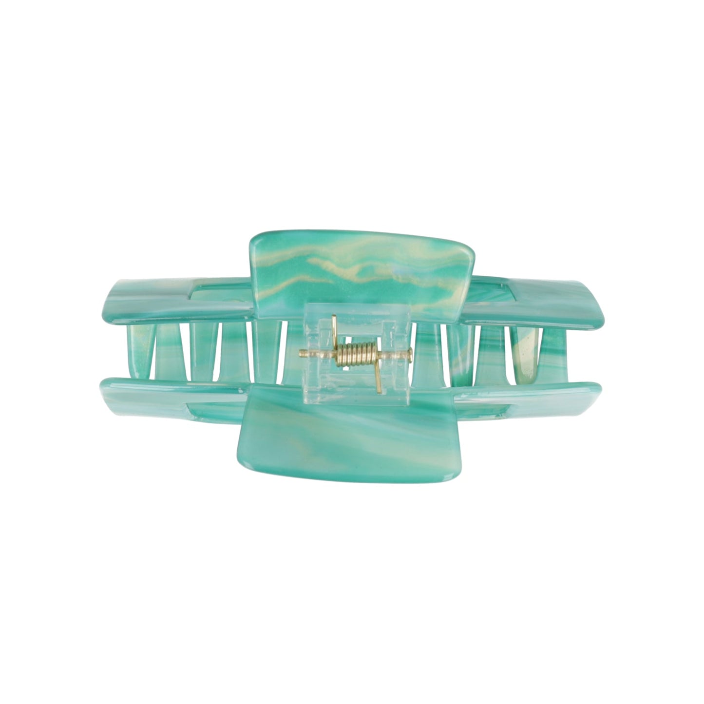 Rectangular Hair Clip - Green Marble