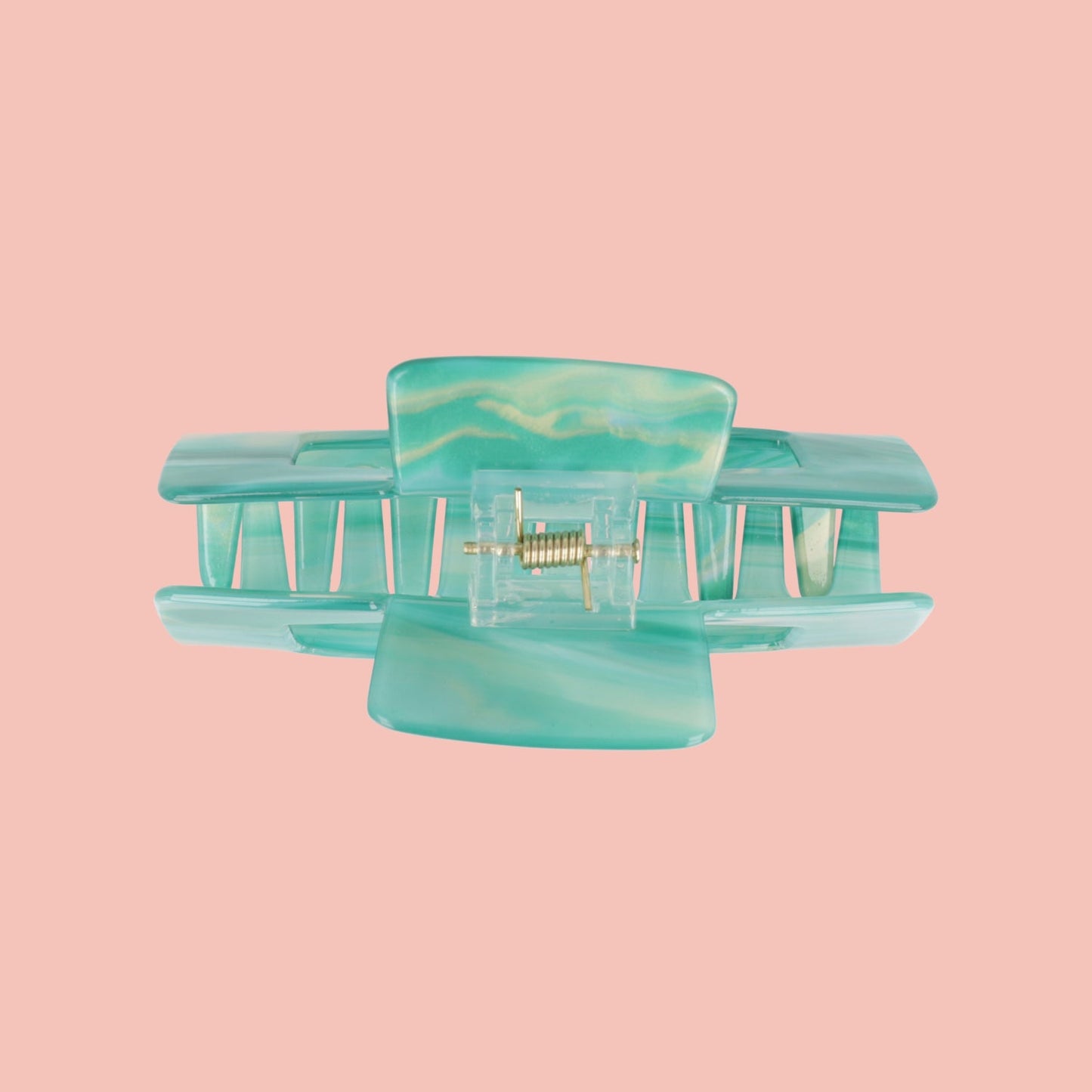 Rectangular Hair Clip - Green Marble