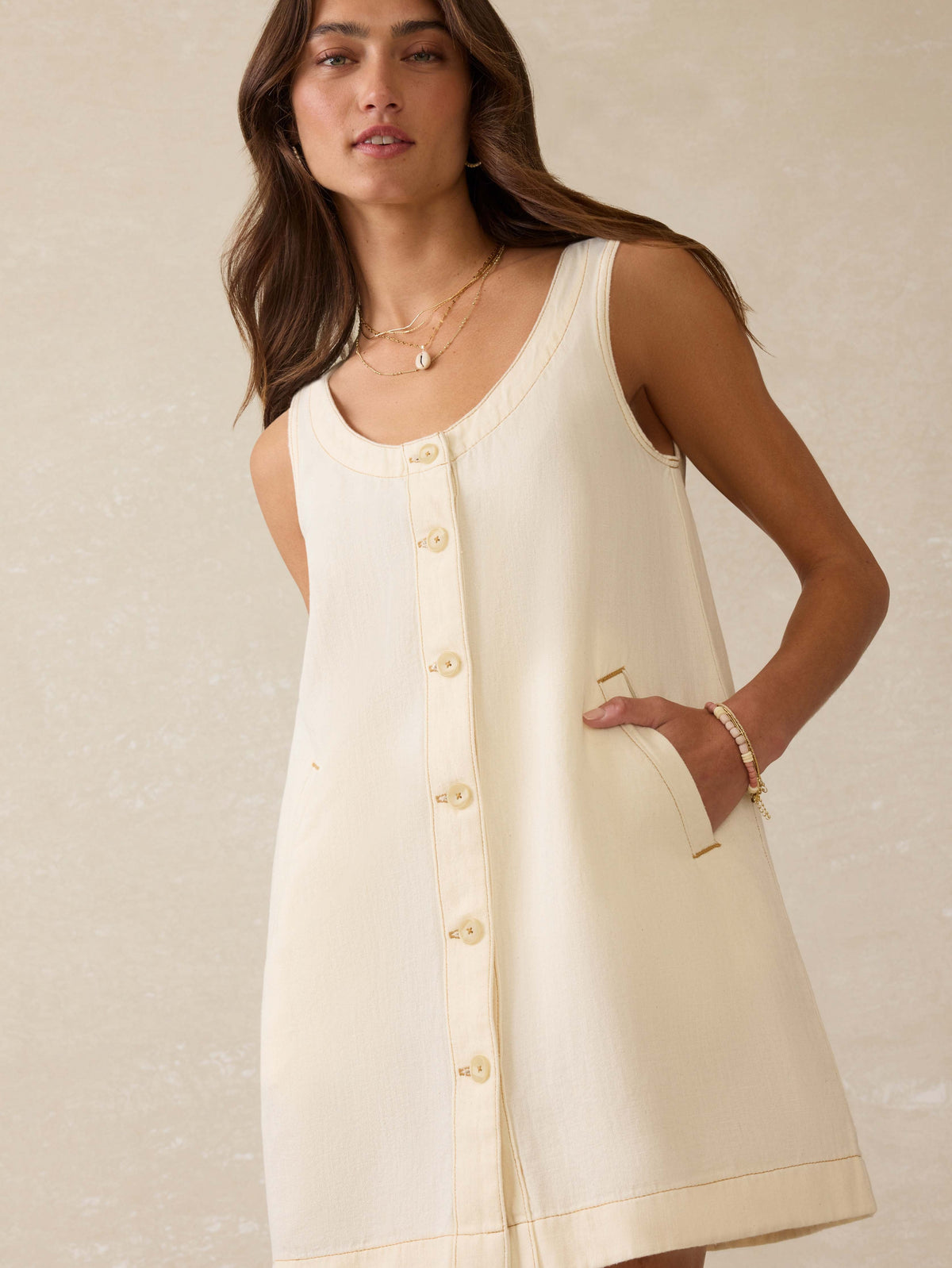 Linen Denim Malibu Mini Dress - Whitecliff Wash