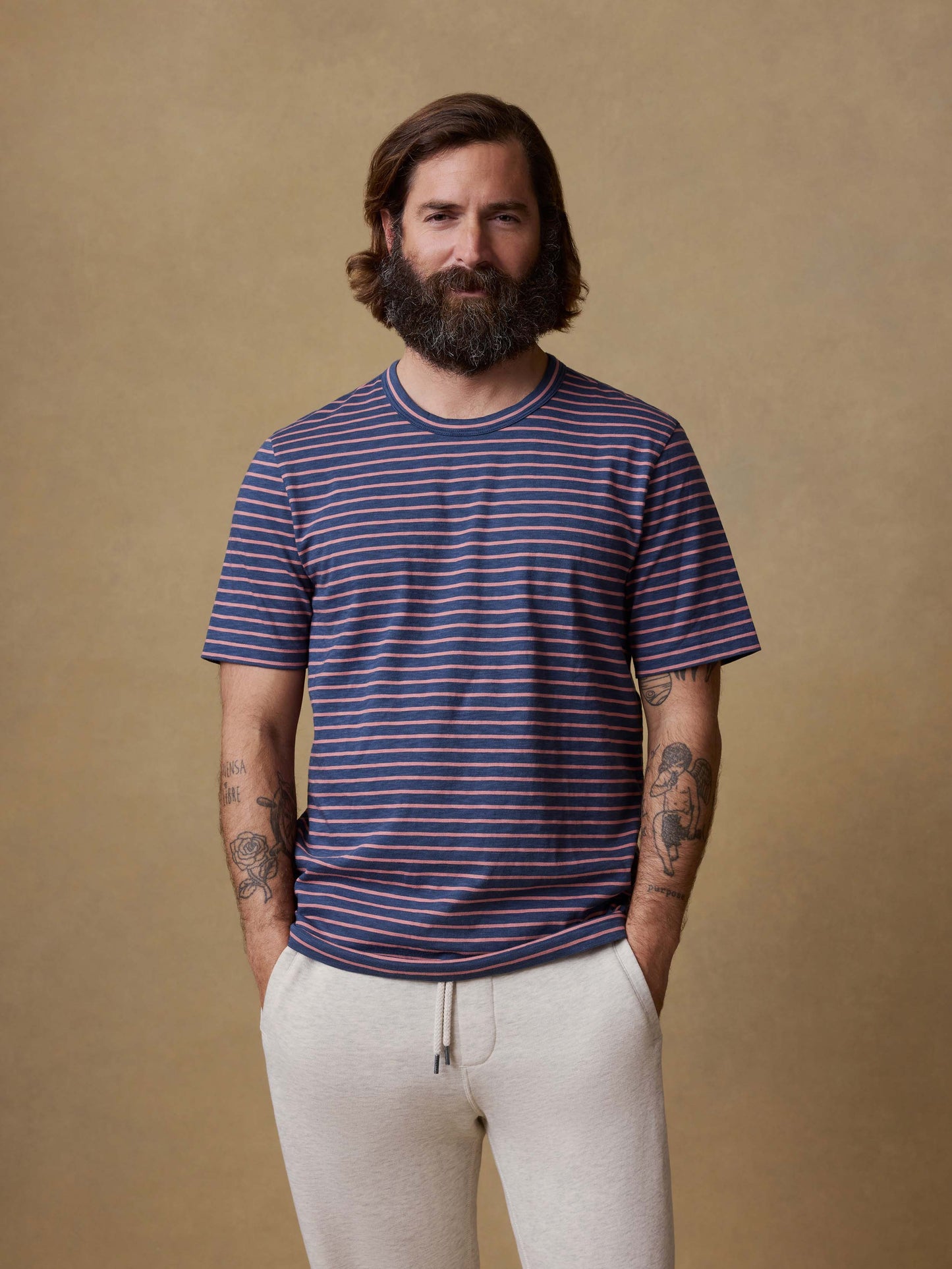 Sunwashed Regenerative Tee - Navy Rose Stripe