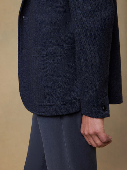 Inlet Knit Tweed Blazer - Navy Twilight Herringbone