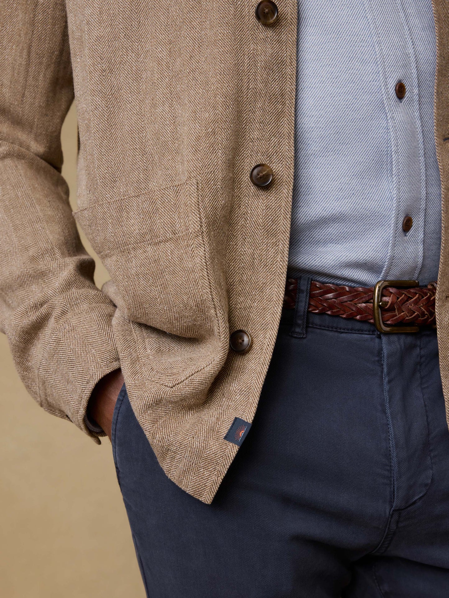 Herringbone Studio Jacket - Khaki Herringbone