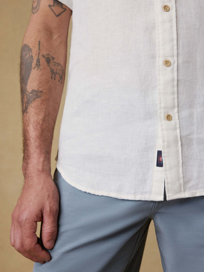 Short-Sleeve Palma Linen Shirt - Bright White Basketweave