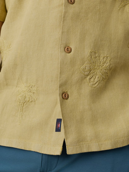 Short-Sleeve Embroidered Shirt - Island Wheat