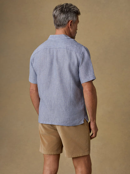 Short-Sleeve Laguna Linen Camp Shirt - Cloud Waters Stripe