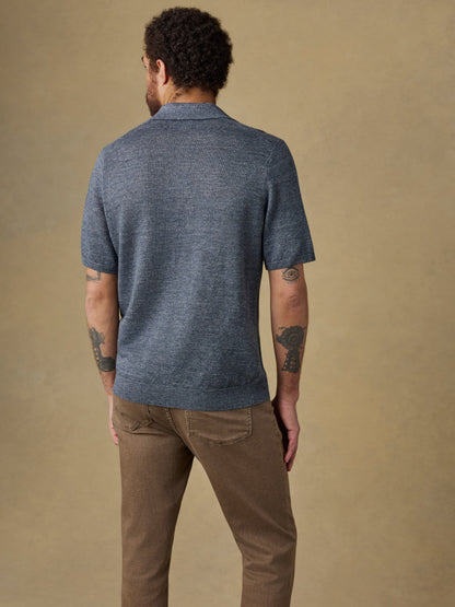 Short-Sleeve Linen Sweater Polo - Caribbean Navy Melange