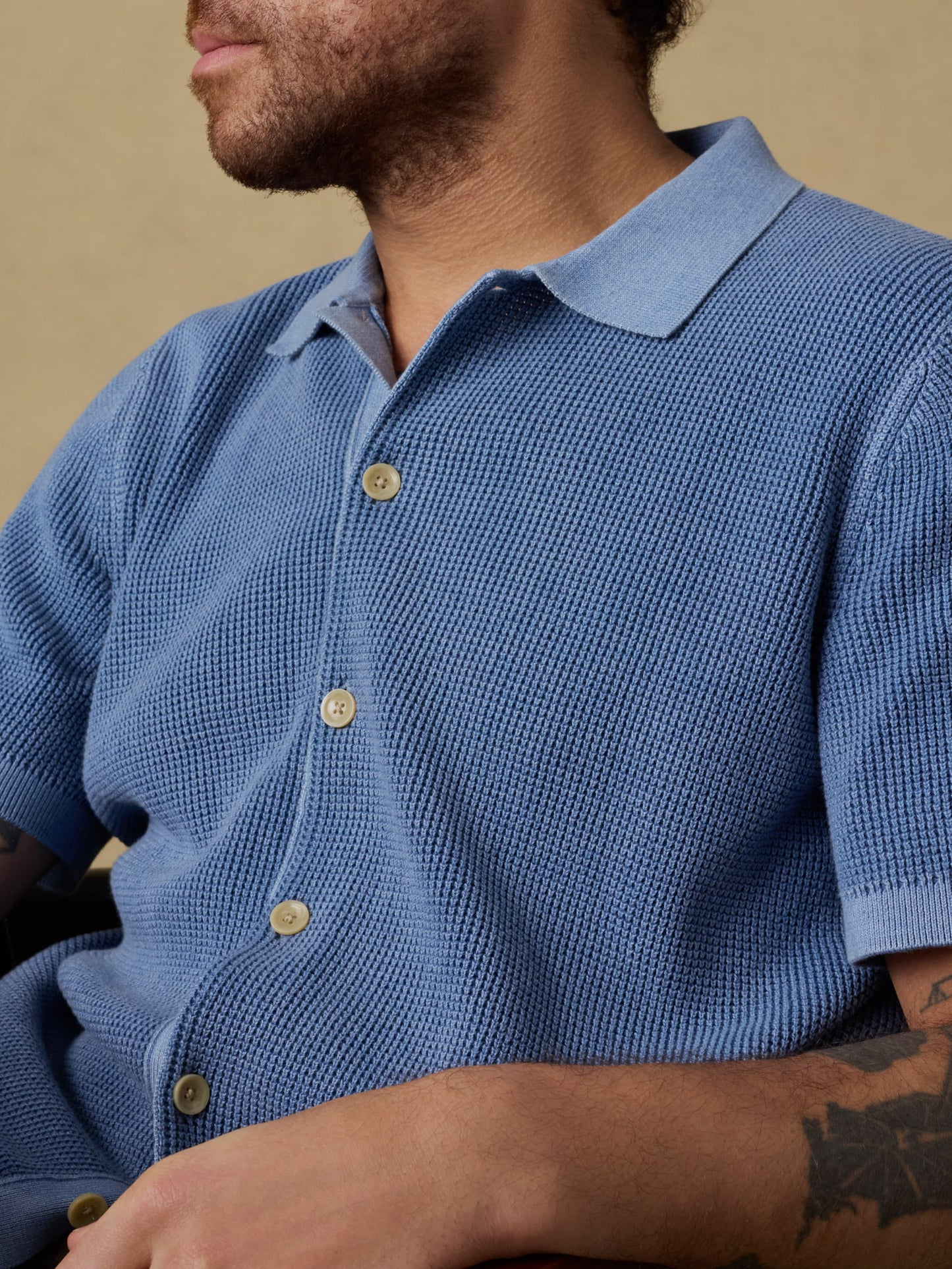 Short-Sleeve Sunwashed Sweater Shirt - Blue Sea