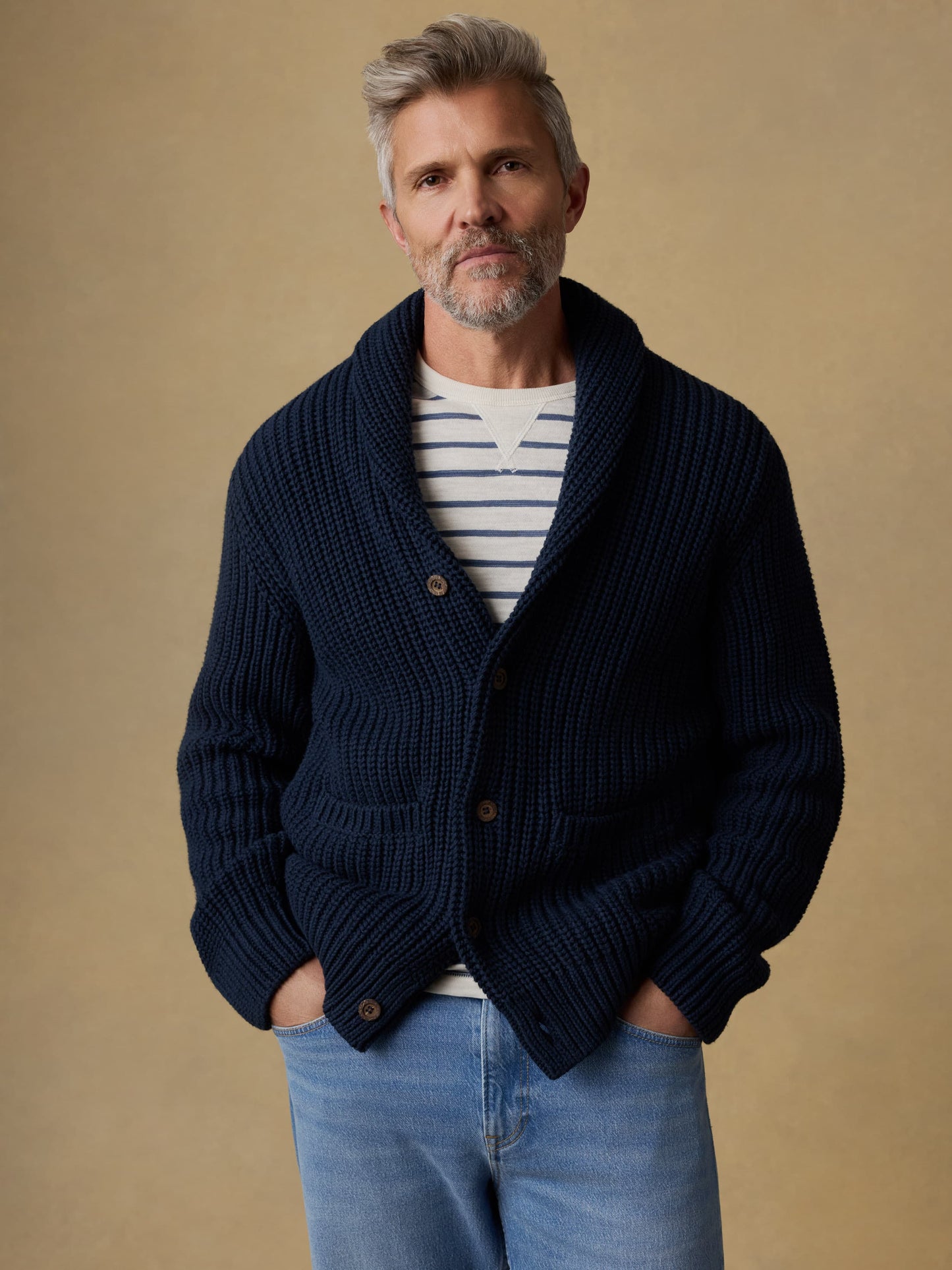 Pima Cotton Cardigan - Playa Navy