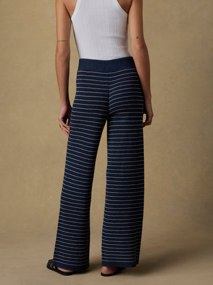 Miramar Linen Sweater Pant - Navy Stripe