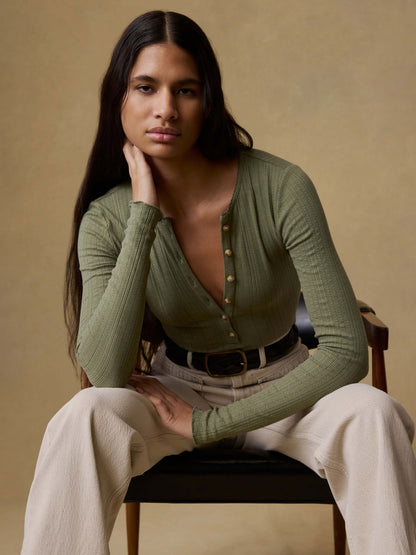 Paradise Pointelle Henley - Island Olive
