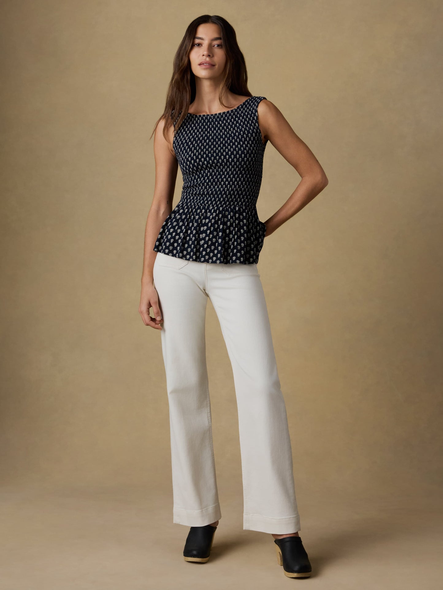Sophia Smocked Top - Navy Lotus Floral