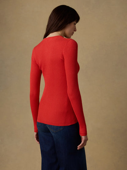 Miramar Linen Crewneck Cardigan - Poppy Red