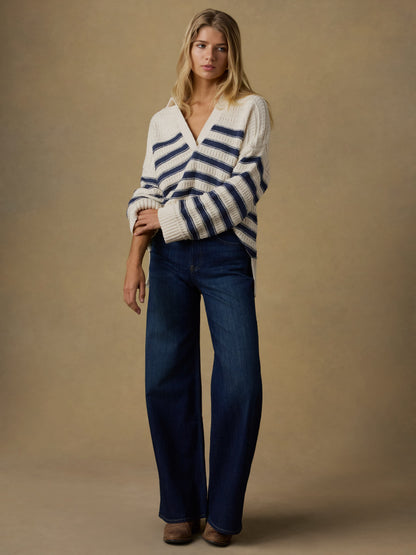 Heirloom Cotton Relaxed Polo - Midnight Licorice Lines