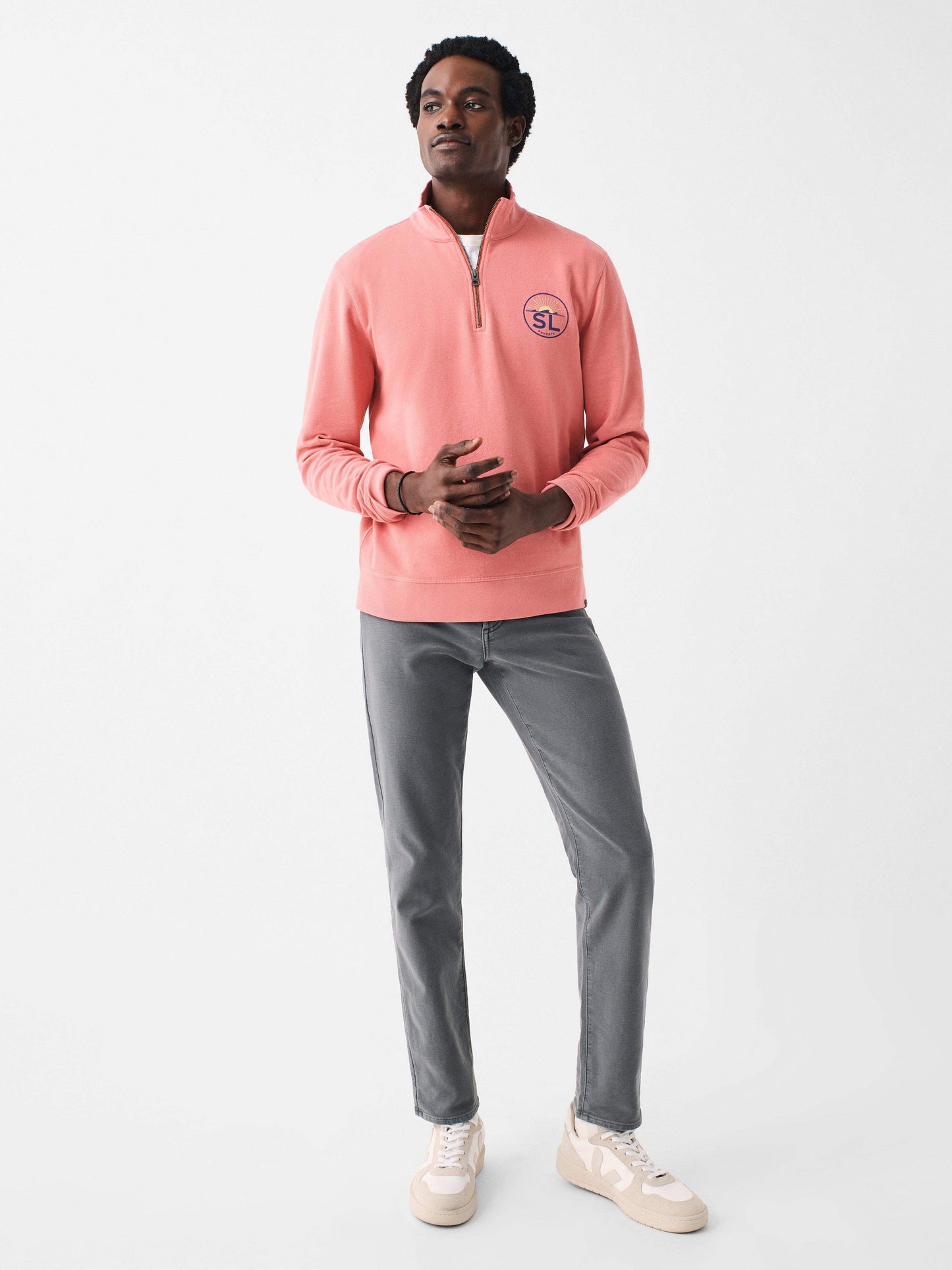 Spring Lake Long- Sleeve Terry Quarter- Zip - Faded Flag