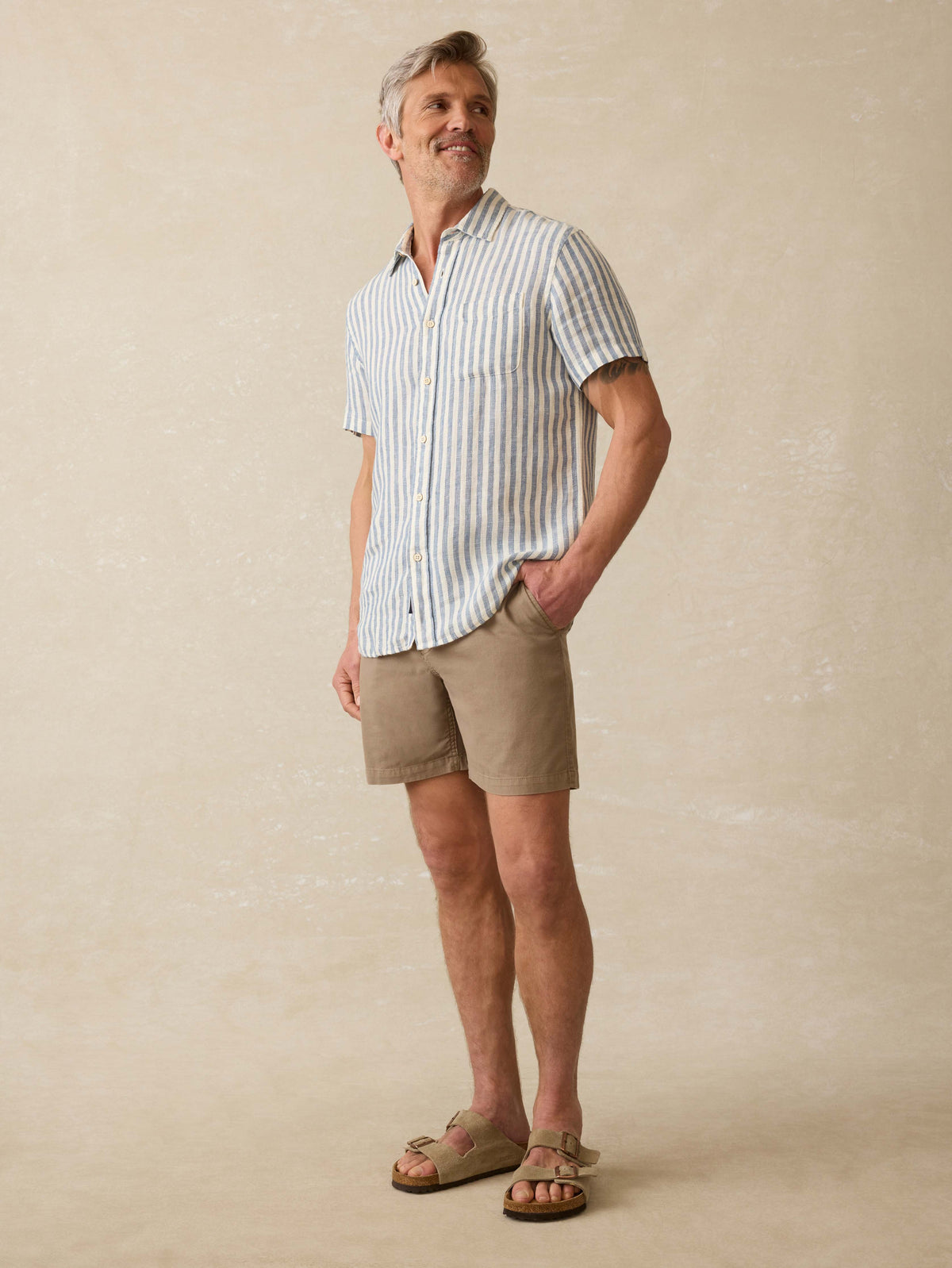 Short-Sleeve Palma Linen Shirt - Horizon Ivory Stripe