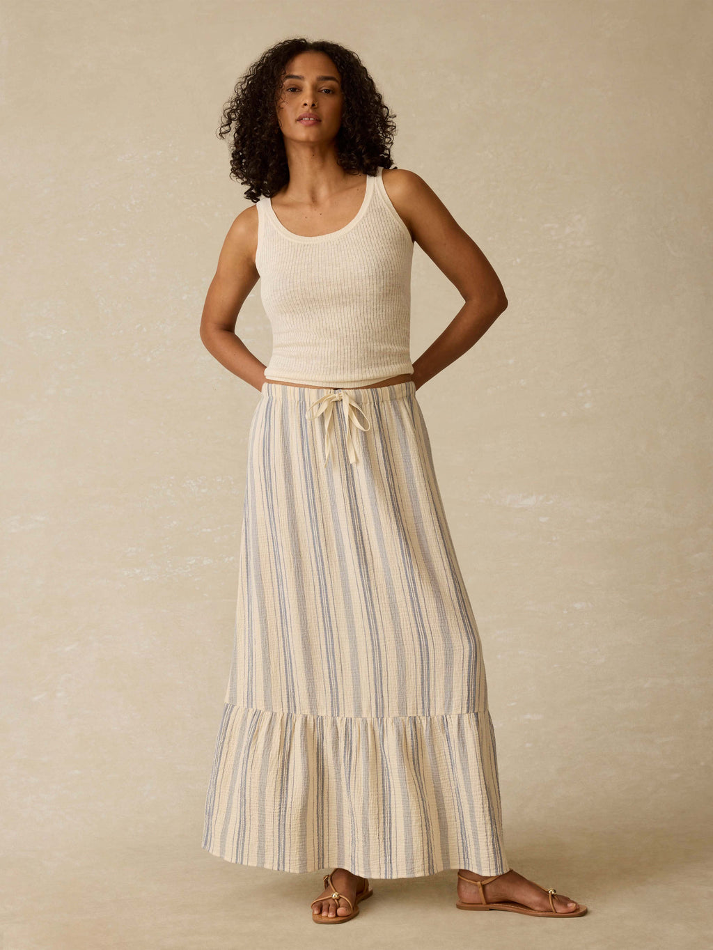 Dune Cotton Gauze Rees Skirt - Aqua Sea Stripe