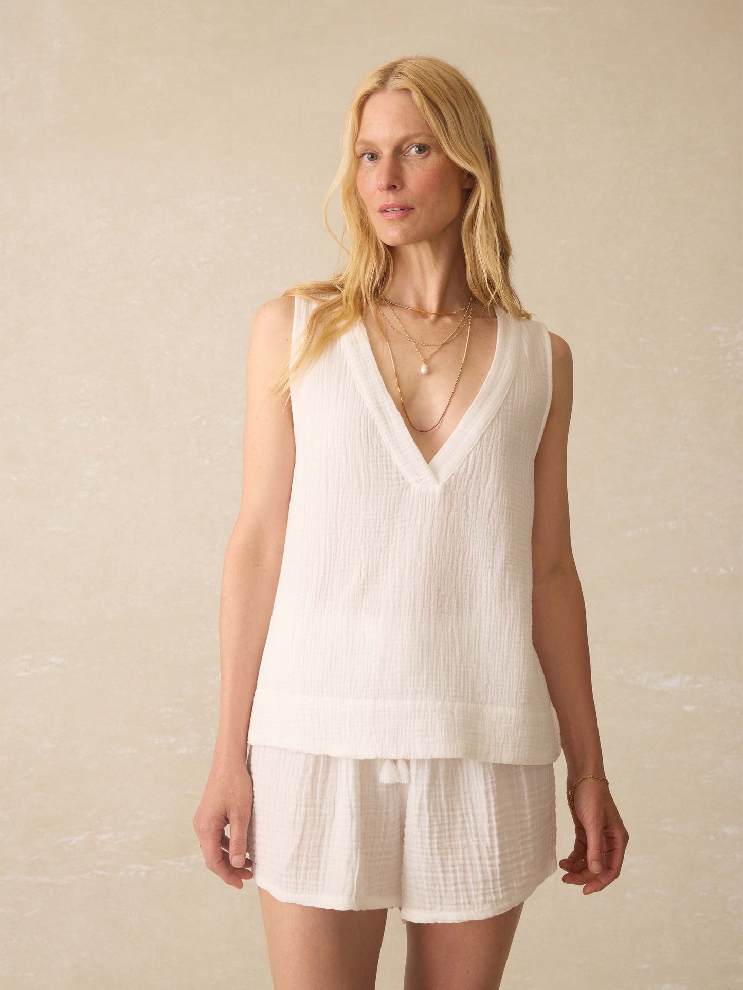 Dune Cotton Gauze Sl Popover - White