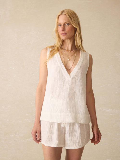 Dune Cotton Gauze Sl Popover - White