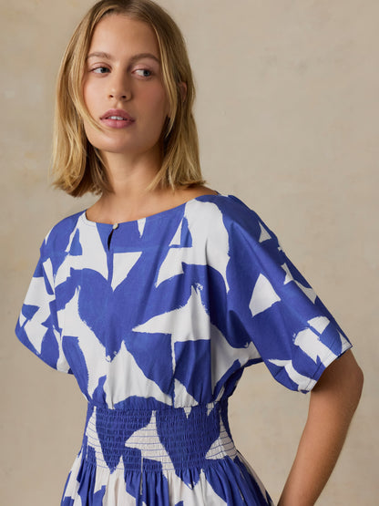 Coastal Poplin Elia Smocked Dress - Summer Leaf