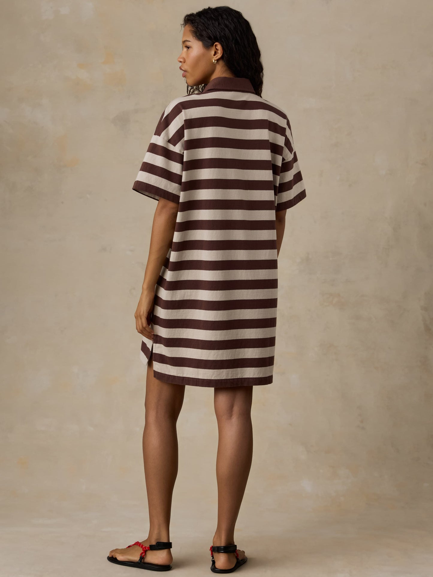 Recycled Cotton Knit Dress - Espresso Stripe