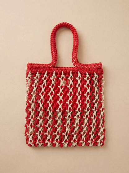 Sunwashed Macrame Tote - Poppy Red
