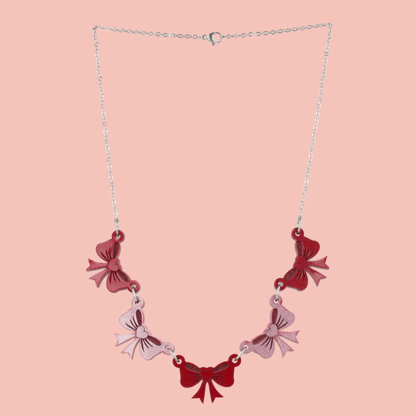 Red and Pink Bow Bunting Necklace