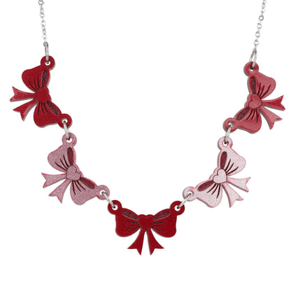 Red and Pink Bow Bunting Necklace