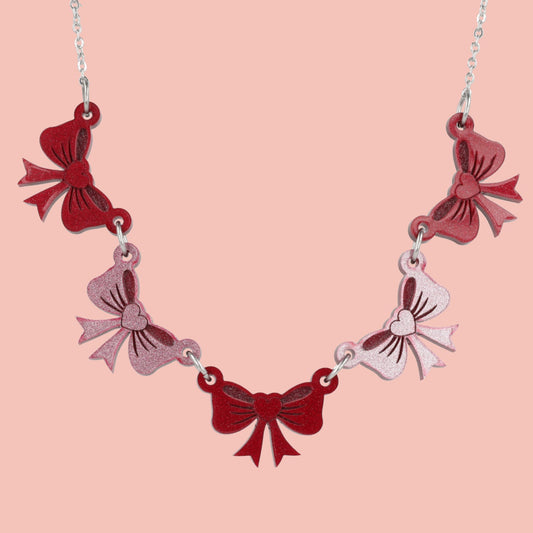 Red and Pink Bow Bunting Necklace